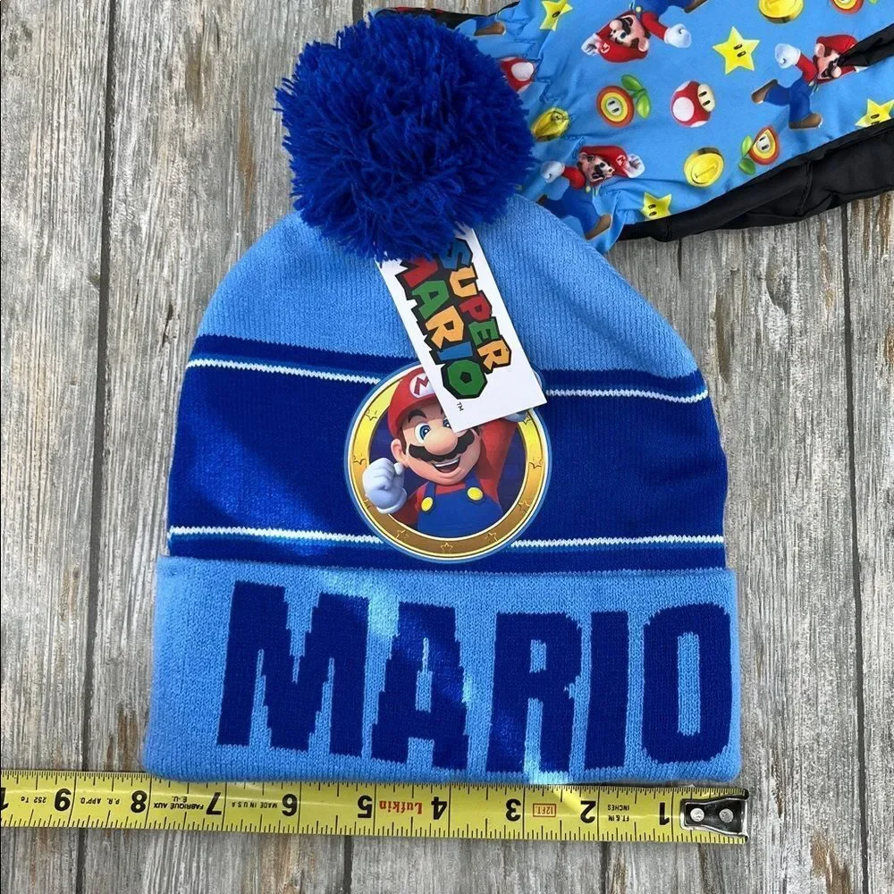 Super Mario & Sonic The Hedgehog Beanie Hat & Gloves 4-Piece Set